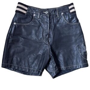Navy Leather Women Shorts